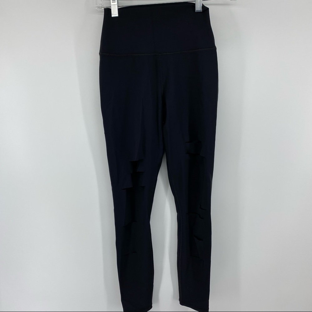 Alo Sz XS High Rise Extreme Ripped Warrior Black Leggings - Picture 7 of 16